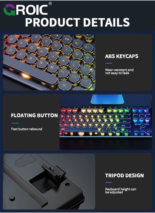 Mechanical Feel Gaming Keyboard, Wired with LED Rainbow Backlit Computer Keyboard for Windows PC Gamers, Light Up Mac