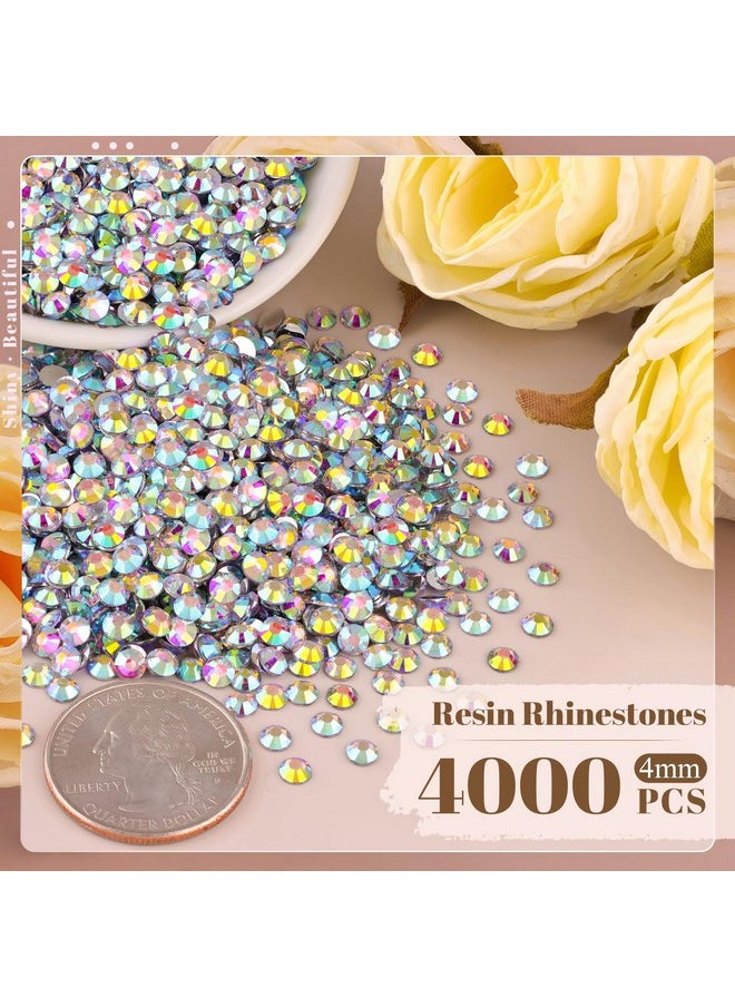 4000Pcs 4Mm Resin Rhinestones In Bulk (Ab), Bedazzling Flatback Crystals For Crafts Diy Nail Decoration, Gems Charms For Tumbler Shoes Clothing Fabric With Pickup Pen And Tweezers