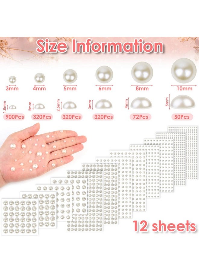 S Self Adhesive Pearl Stickers, Shynek Pearls Sticker Gems For Hair, Face, Makeup, Eye, Nail, Crafts, Assorted Sizes