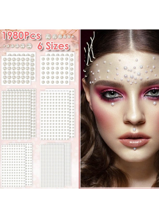 S Self Adhesive Pearl Stickers, Shynek Pearls Sticker Gems For Hair, Face, Makeup, Eye, Nail, Crafts, Assorted Sizes