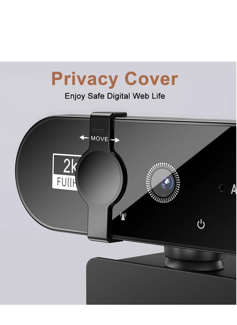 Xria Webcam 2K Resolution With Microphone Privacy Cover and Autofocus Function Mini Usb Camera To Computer Full Hd For PC Mac Laptop