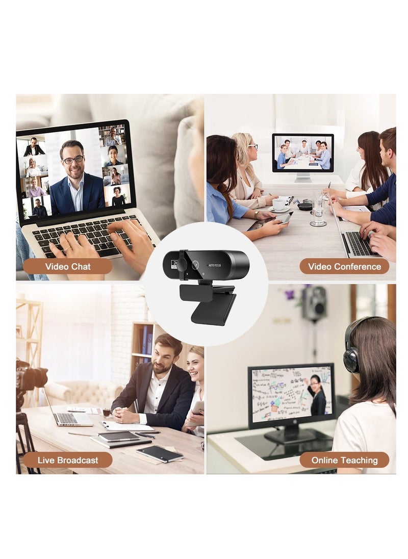 Xria Webcam 2K Resolution With Microphone Privacy Cover and Autofocus Function Mini Usb Camera To Computer Full Hd For PC Mac Laptop