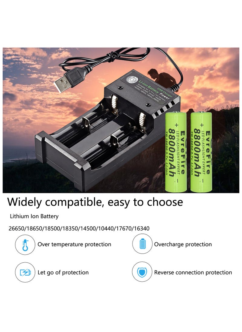 8800mAh 18650 Battery and 2-Bay Charger Speedy Smart Lithium Charger for 3.7V Rechargeable Batteries Li-ion IMR 10440 14500 16340 18650 RCR123A CR2 Batteries