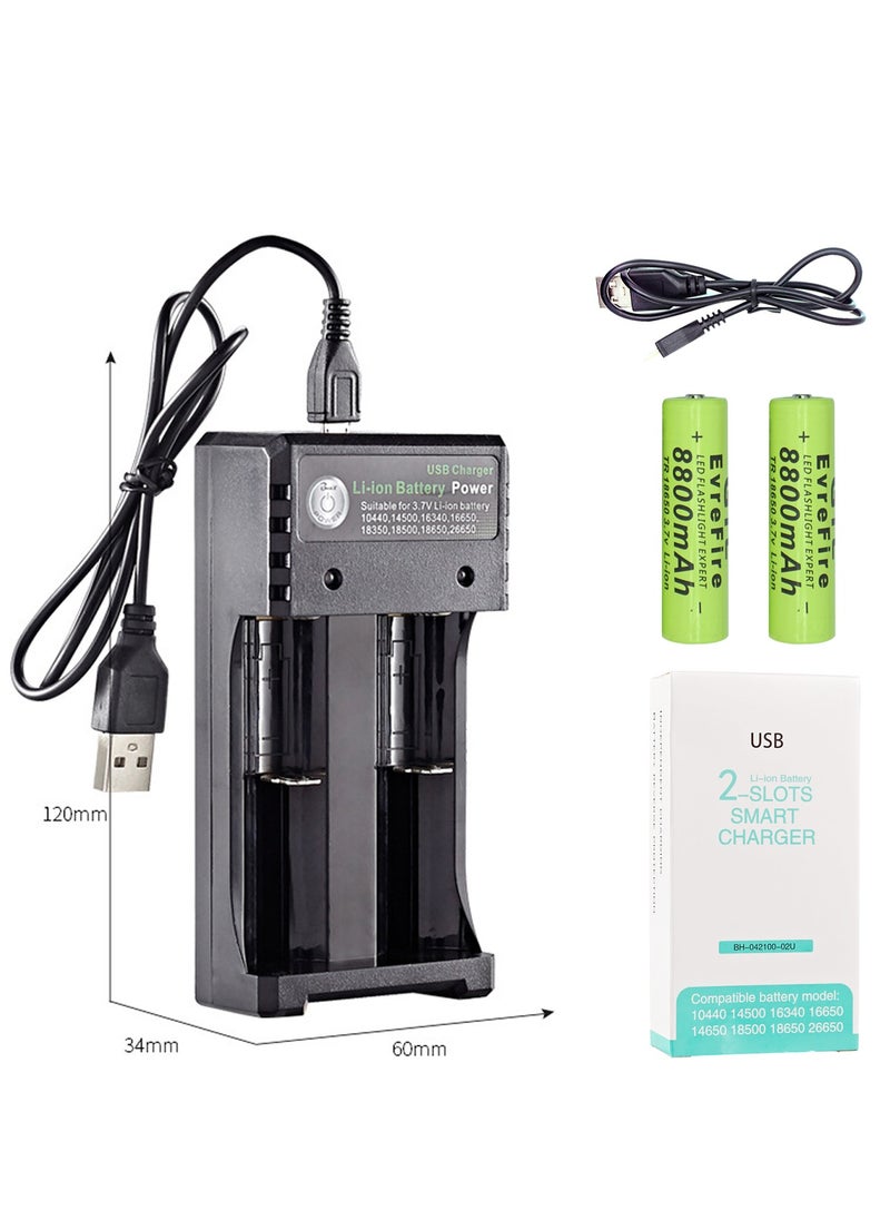 8800mAh 18650 Battery and 2-Bay Charger Speedy Smart Lithium Charger for 3.7V Rechargeable Batteries Li-ion IMR 10440 14500 16340 18650 RCR123A CR2 Batteries