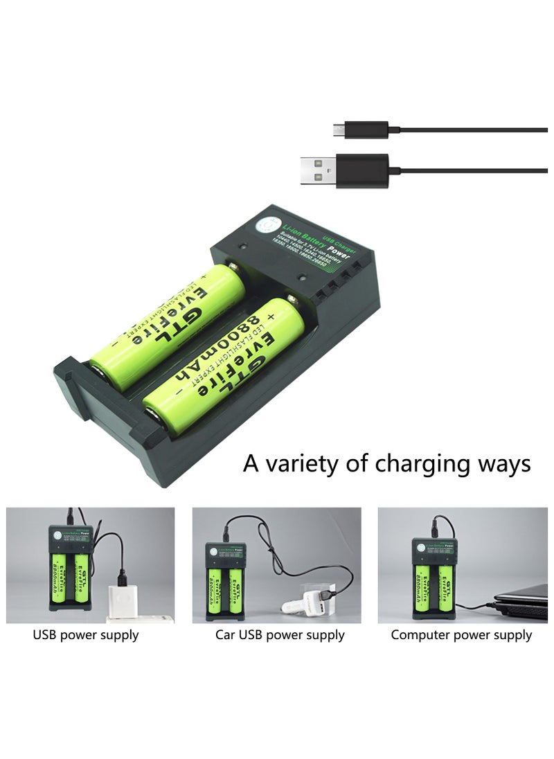 8800mAh 18650 Battery and 2-Bay Charger Speedy Smart Lithium Charger for 3.7V Rechargeable Batteries Li-ion IMR 10440 14500 16340 18650 RCR123A CR2 Batteries