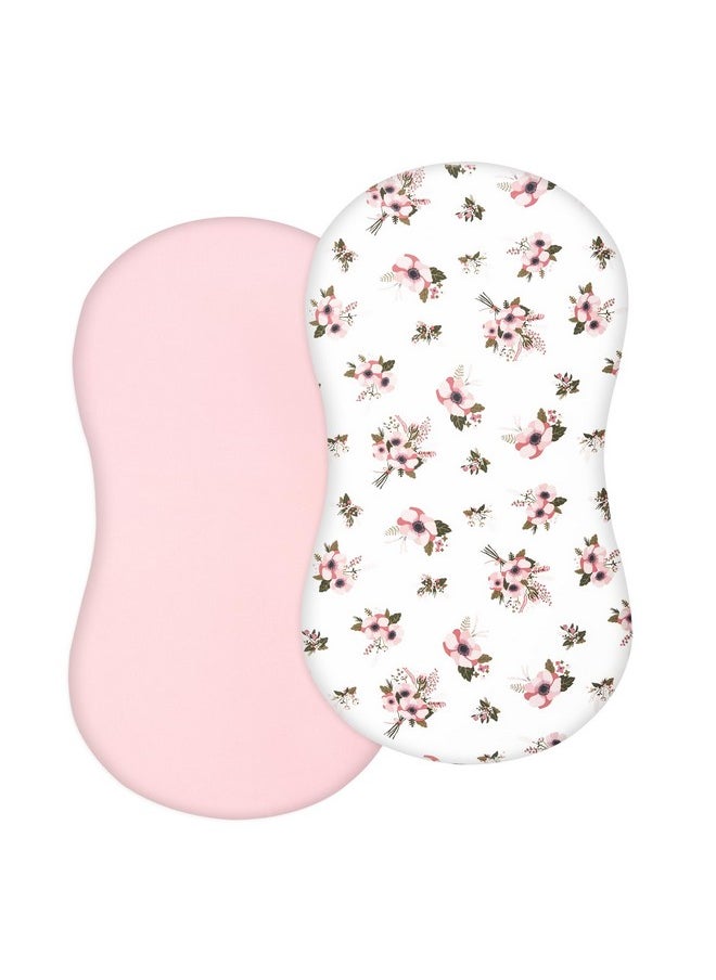 Cotton Fitted Bassinet Sheets For Baby Boy Girl, Fit For Halo Bassinet Swivel Sleeper, Adapt To Hourglass Bassinet Mattress Sheet, 31.5'' X 18'', 2 Pack Floral & Pink