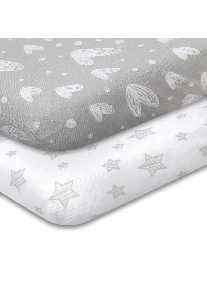 Pack And Play Sheets Fitted, 2 Pack Playard Sheets Fits For Graco Pack N Play Mattress, 100% Jersey Knit Cotton Mini Crib Sheets For Baby Boys & Gril