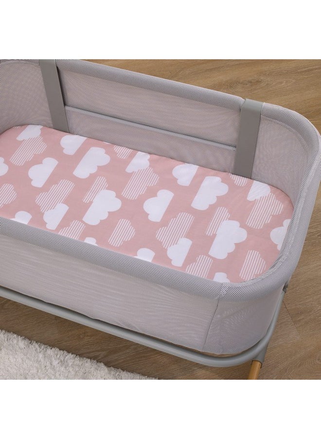 Skip Hop Cozy-Up 2-In-1 Bedside Sleeper Pink And White Clouds 100% Cotton Fitted Bassinet Sheet