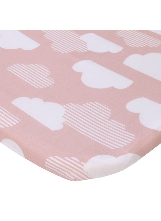 Skip Hop Cozy-Up 2-In-1 Bedside Sleeper Pink And White Clouds 100% Cotton Fitted Bassinet Sheet