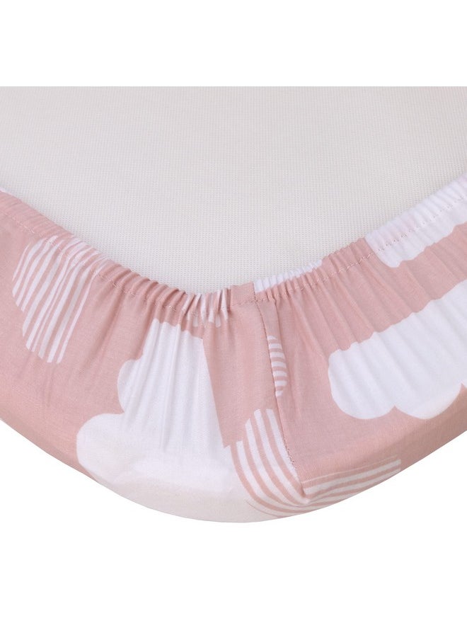 Skip Hop Cozy-Up 2-In-1 Bedside Sleeper Pink And White Clouds 100% Cotton Fitted Bassinet Sheet