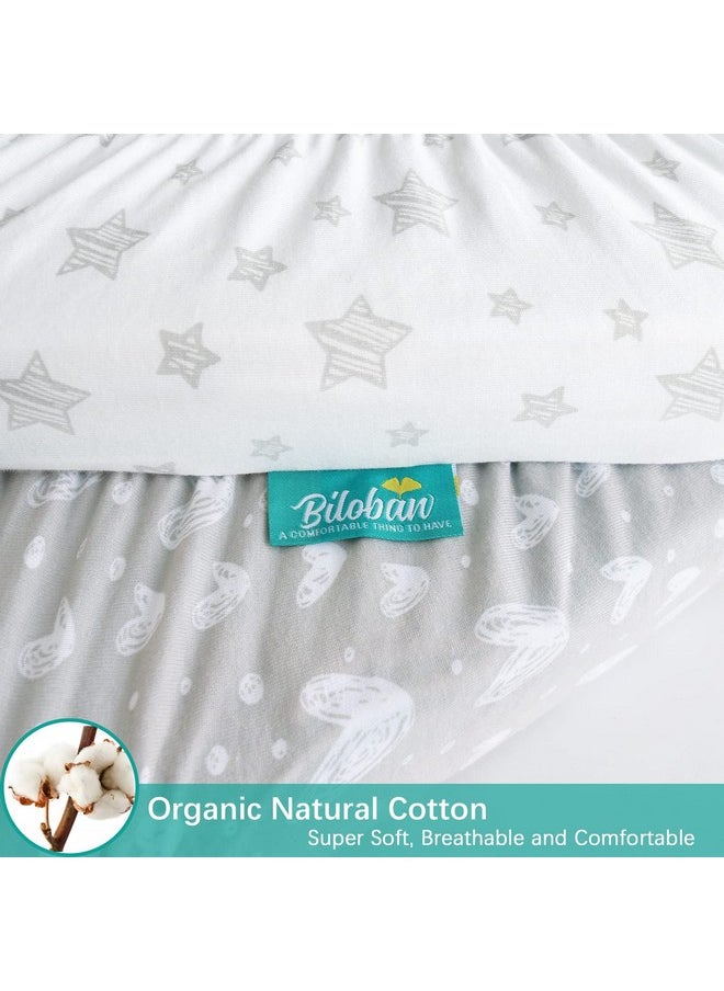 Waterproof Bassinet Sheets Fit For Miclassic, Baby Delight, Tcbunny, Milliard, Dream On Me Traveler/Skylar And Other Bedside Sleeper Bassinet Mattress, 100% Organic Cotton, White Grey Print For Baby