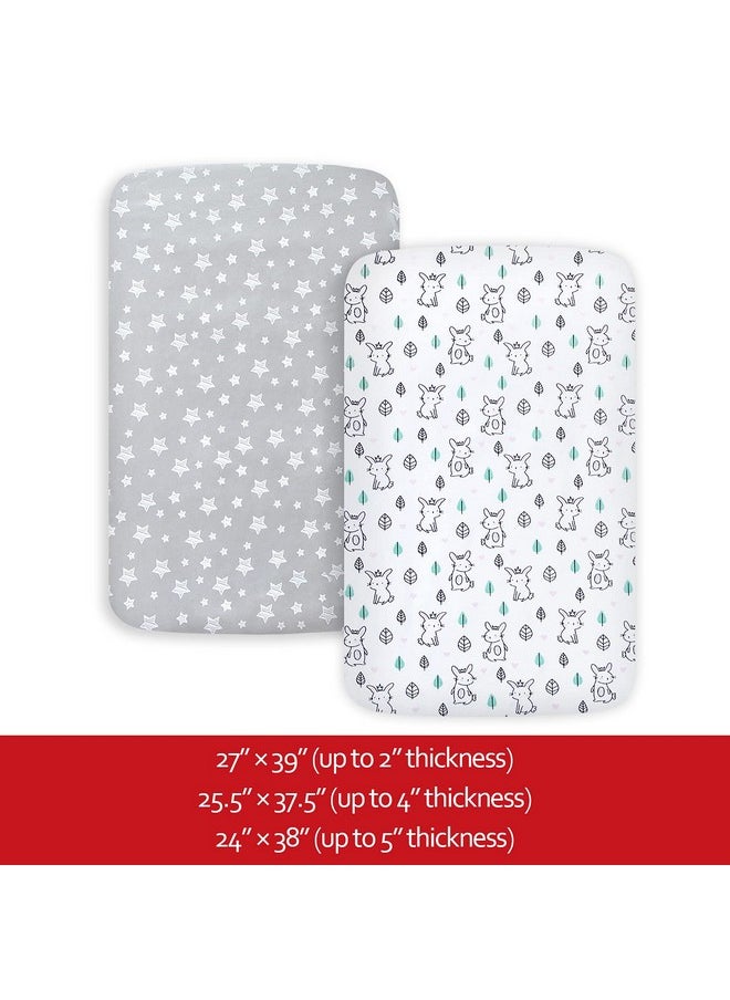 Pack And Play Sheets, 2 Pack Mini Crib Sheets, Stretchy Playard Fitted Sheet, Compatible With Graco Pack N Play, Soft And Breathable Material, Stars & Bunny