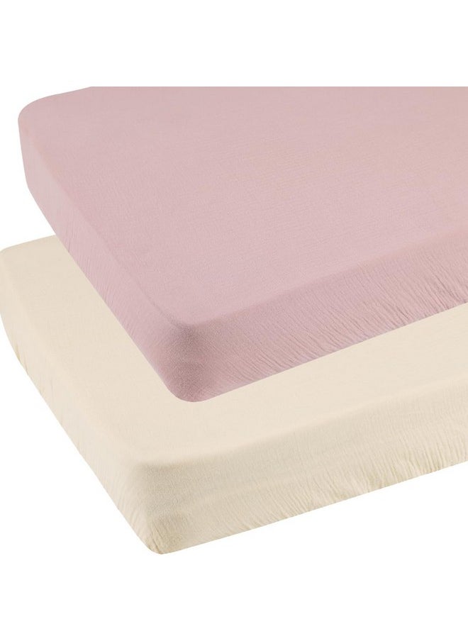 Muslin Pack And Play Sheets Fitted Compatible With 4Moms Breeze Plus Playard And Other 30X43 Inch Large Playpen Mattress Snuggly Soft 100% Cotton Beige & Blush