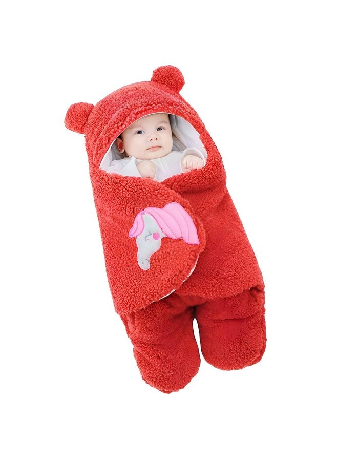 Baby Blankets New Born Combo Of Hooded Wrapper Cum Baby Sleeping Bag,(3-6 Months) Red & Sky Blue, Pack Of 2