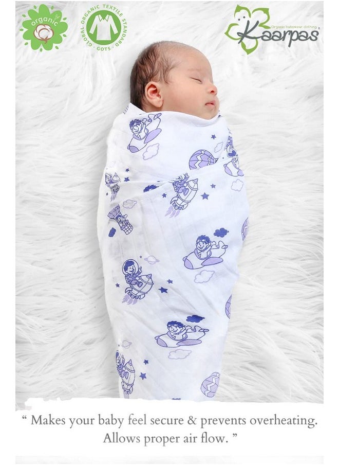 Newborn Baby Girl'S Infant Boy'S Super Soft Premium Pure Organic Cotton Comfortable Muslin Swaddle Receiving Blankets Wrapper Cloth Towel Stroller Cover Parachute Pack Of 1 Blue 100X100 Cm