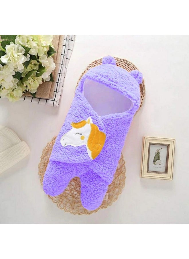 Newborn Baby'S Hooded Blanket Cum Sleeping Bag Combo Of 2, White, Purple