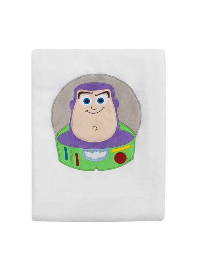 Disney Toy Story It'S Play Time White, Green, And Purple, Buzz Lightyear Shaped Toddler Blanket