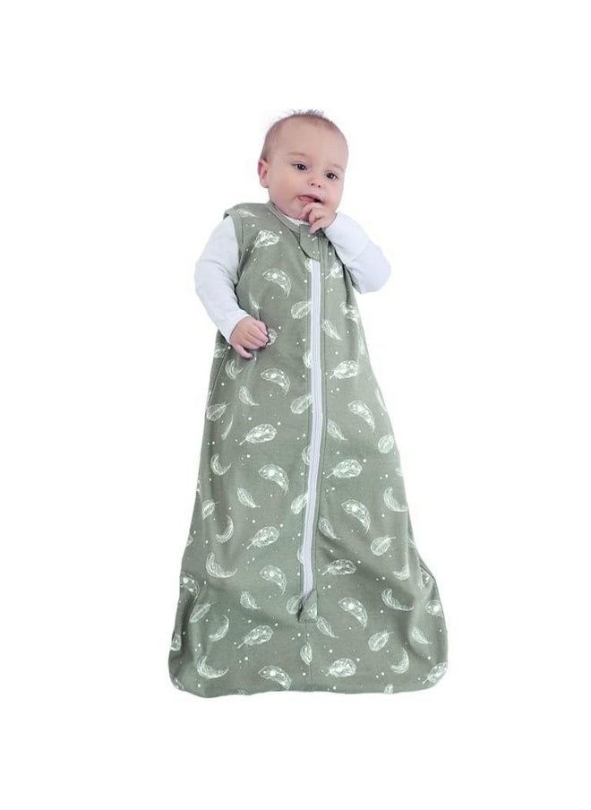 Baby Sleeping Bag With 2-Way Zipper,100% Organic Cotton Wearable Blanket,Unisex Sleep Sack(Feather Green, 12-18 Months)