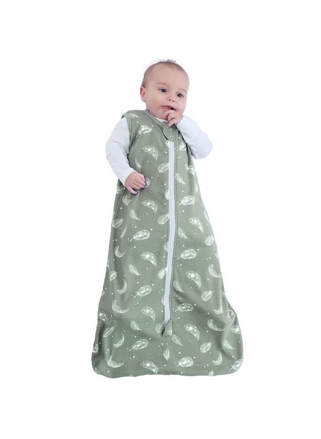 Baby Sleeping Bag With 2-Way Zipper,100% Organic Cotton Wearable Blanket,Unisex Sleep Sack(Feather Green, 12-18 Months)