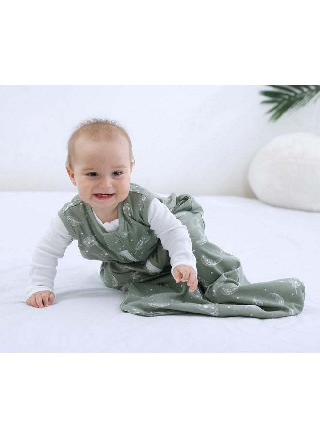 Baby Sleeping Bag With 2-Way Zipper,100% Organic Cotton Wearable Blanket,Unisex Sleep Sack(Feather Green, 12-18 Months)