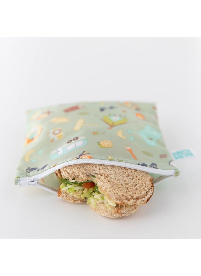 Reusable Sandwich And Snack Bags, For Kids Lunch Bags And For Adults, Washable Fabric, Cloth Zip Bag, Dishwasher-Safe, Food-Safe, Safety Tested (4-Pack)