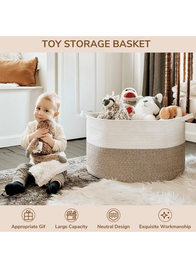 Large Laundry Basket, 21.7'' X 13.8'' Cotton Rope Blanket Basket Living Room Toy Baskets Storage Kids, Woven Baskets For Dirty Clothes, Pillows, Towel, 90L Light Brown