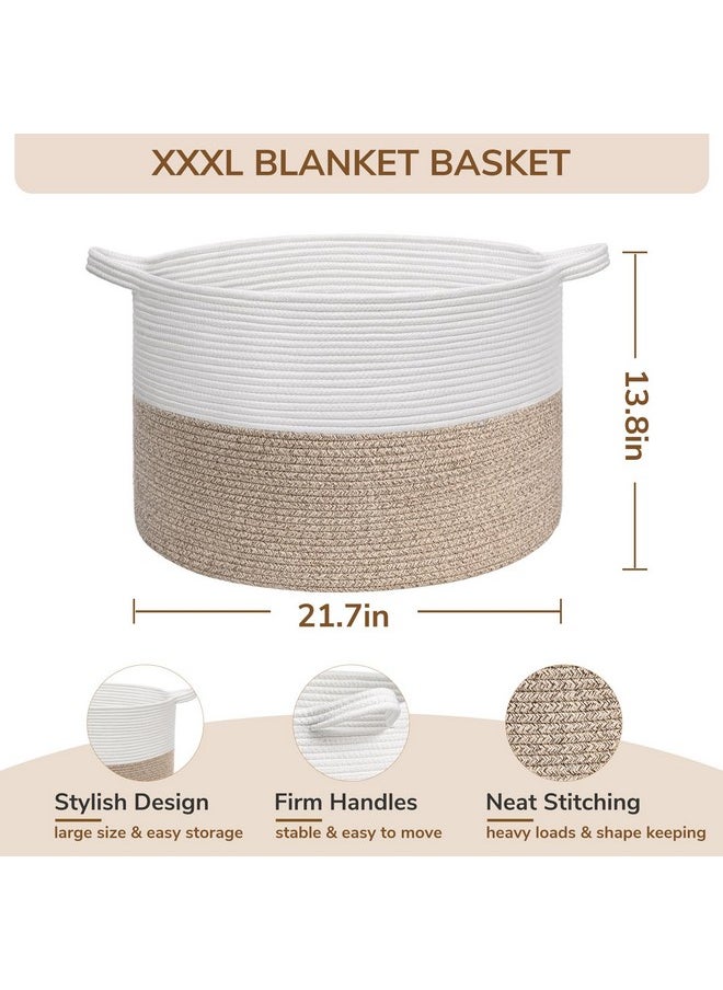 Large Laundry Basket, 21.7'' X 13.8'' Cotton Rope Blanket Basket Living Room Toy Baskets Storage Kids, Woven Baskets For Dirty Clothes, Pillows, Towel, 90L Light Brown