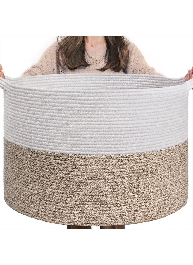 Large Laundry Basket, 21.7'' X 13.8'' Cotton Rope Blanket Basket Living Room Toy Baskets Storage Kids, Woven Baskets For Dirty Clothes, Pillows, Towel, 90L Light Brown