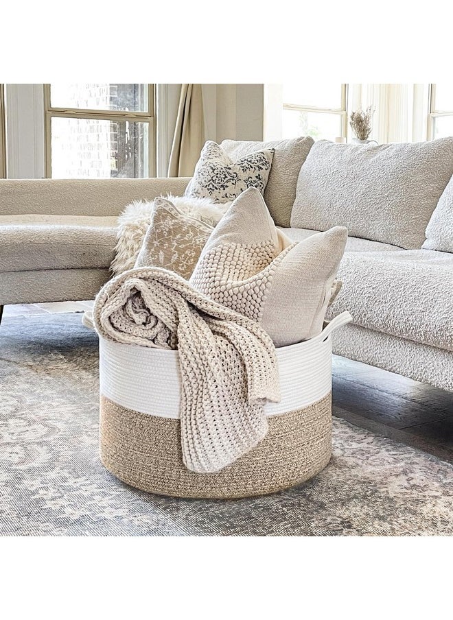 Large Laundry Basket, 21.7'' X 13.8'' Cotton Rope Blanket Basket Living Room Toy Baskets Storage Kids, Woven Baskets For Dirty Clothes, Pillows, Towel, 90L Light Brown