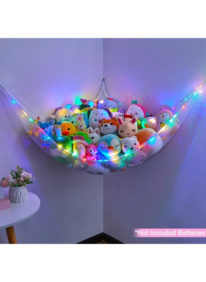 Stuffed Animals Net Or Hammock Kids Toy Storage Organizer Hanging Mesh Stuffed Animals Storage Corner Holder For Girls Kids Room Playroom Decor