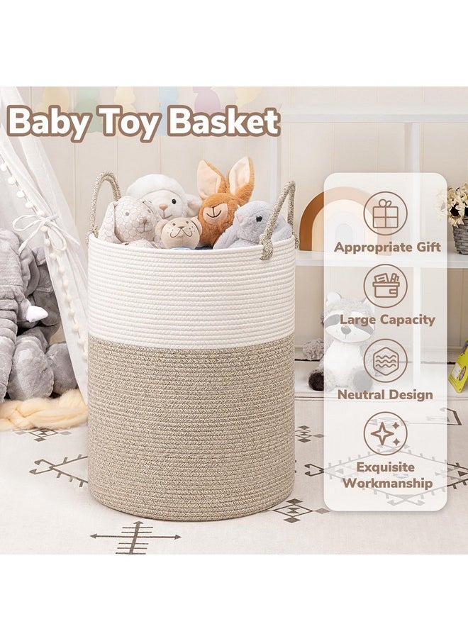 Large Laundry Hamper, Baby Laundry Hamper For Toys, Tall Woven Laundry Basket For Clothes, Blanket Storage Basket For Living Room, 19.7 X 13.8 Inches, Light & Brown