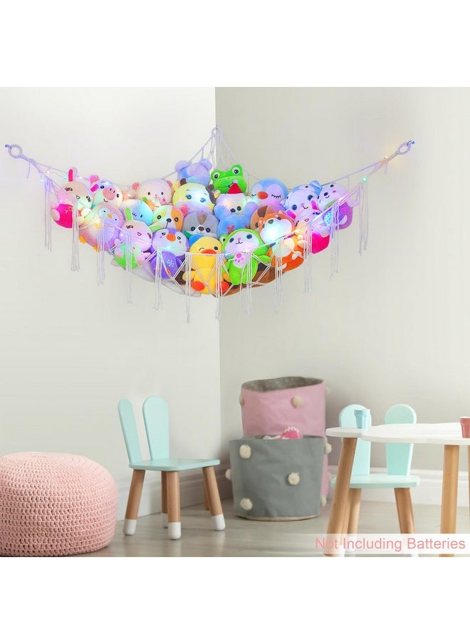 Stuffed Animals Hammock Corner Kids Toy Storage Organizer Led Light Stuffed Animals Net Storage Hanging Toy Hammock Girls Cute Boho Room Decor