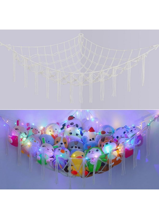 Stuffed Animals Hammock Corner Kids Toy Storage Organizer Led Light Stuffed Animals Net Storage Hanging Toy Hammock Girls Cute Boho Room Decor