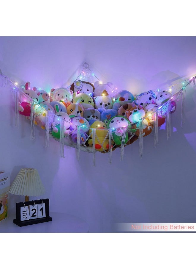 Stuffed Animals Hammock Corner Kids Toy Storage Organizer Led Light Stuffed Animals Net Storage Hanging Toy Hammock Girls Cute Boho Room Decor