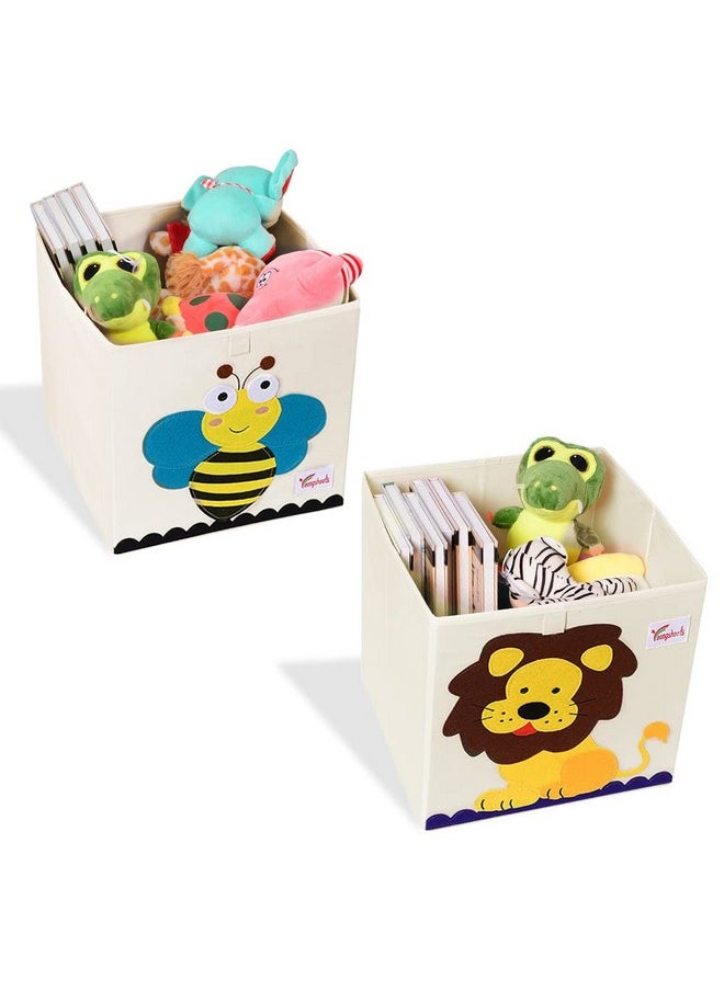 2 Pcs Foldable Animal Toy Storage Box/Bin/Cube, Collapsible Storage Organizer Chest Basket Container For Kids, Toddlers, Boys And Girls(13 X 13 X 13 Inch, Lion & Bee)