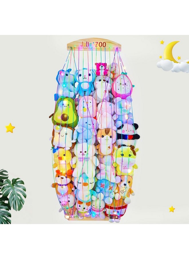 Stuffed Animals Storage Wood Stuffed Animals Hammock Corner Plush Toy Storage Organizer Length Adjustable Stuffed Animals Net Holder Wall Hanging Room Decor