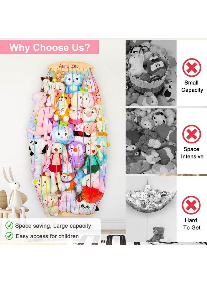 Stuffed Animals Storage Wood Stuffed Animals Hammock Corner Plush Toy Storage Organizer Length Adjustable Stuffed Animals Net Holder Wall Hanging Room Decor