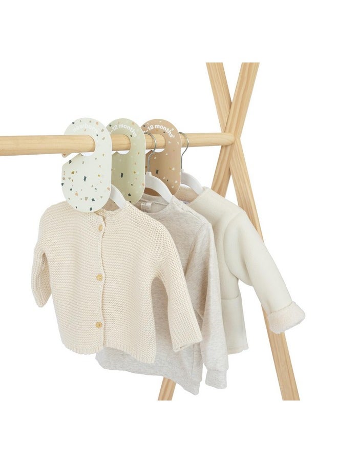 Baby Closet Organizer Set - 15 Nursery Hangers With 8 Size Dividers, Closet Dividers For Baby Clothes And Clothes Organizer For Infant To Toddler Clothing - Cream Hangers & Terrazzo Dividers