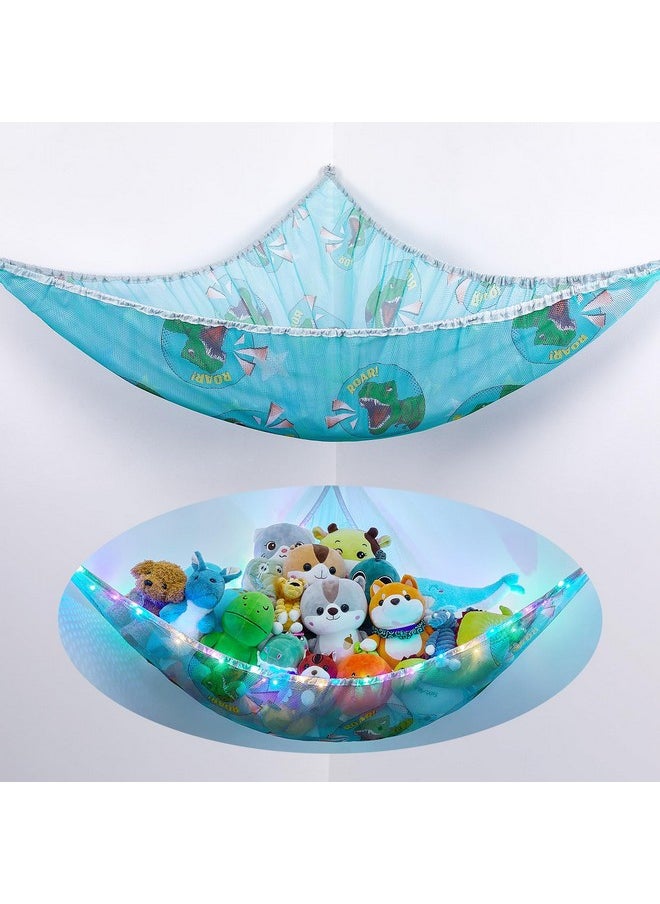 Stuffed Animals Hammock Toy Storage Organizer With Led Light Stuffed Animals Storage Net Dinosaur Boys Room Decor Wall Storage For Kids Bedroom