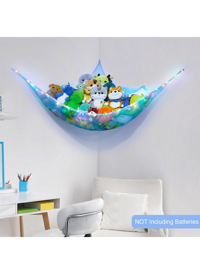 Stuffed Animals Hammock Toy Storage Organizer With Led Light Stuffed Animals Storage Net Dinosaur Boys Room Decor Wall Storage For Kids Bedroom