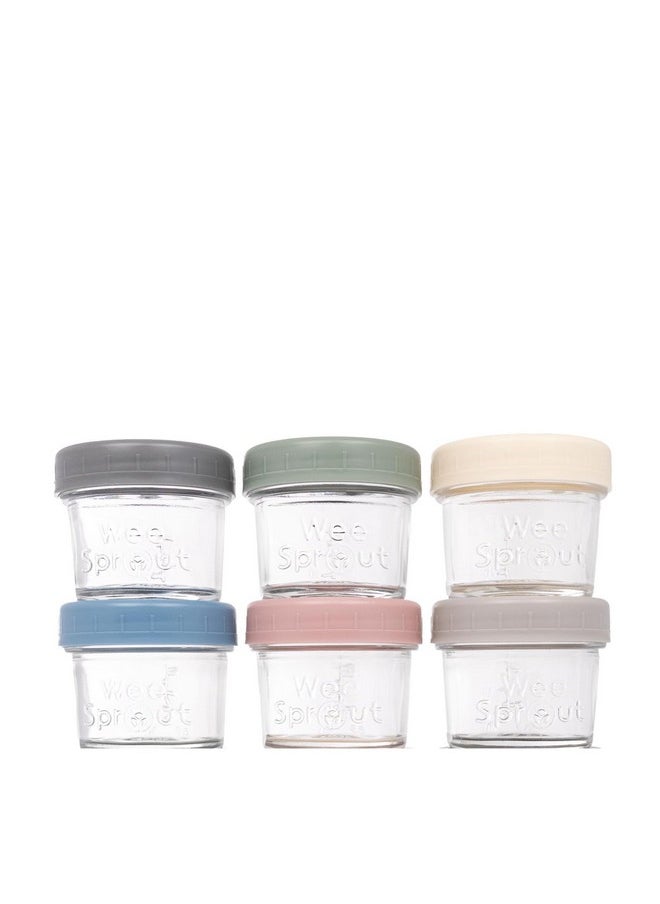 Glass Baby Food Storage Jars W/Lids (4 Oz, 6 Pack Set) Snack, Puree, Reusable Small Containers, Breast Milk, Fridge Or Freezer, Microwave & Dishwasher Safe, Essential Must Have For Infants