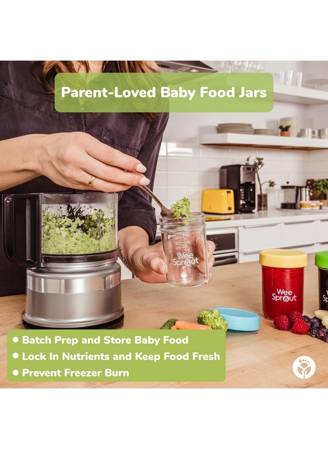 Glass Baby Food Storage Jars W/Lids (4 Oz, 6 Pack Set) Snack, Puree, Reusable Small Containers, Breast Milk, Fridge Or Freezer, Microwave & Dishwasher Safe, Essential Must Have For Infants