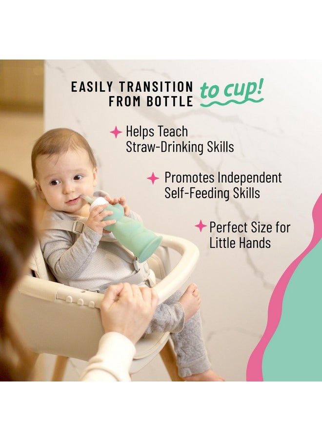 Honey Bear Straw Cup Silicone For Babies (Green/Raspberry), 8 Oz. Dishwasher Safe Baby Straw Cup, Food Grade Silicone, Honeybear Sippy Cup For Ages 4+ Months (Pack Of 2)