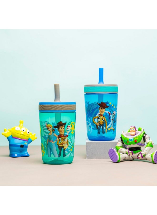 Kelso 15 Oz Tumbler Set (Toy Story 4 - Woody & Buzz 2Pc Set) Toddlers Cup Non-Bpa Leak-Proof Screw-On Lid With Straw Made Of Durable Plastic And Silicone, Perfect Baby Bundle For Kids