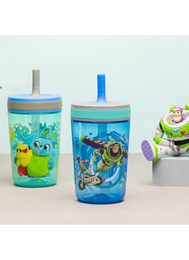 Kelso 15 Oz Tumbler Set (Toy Story 4 - Woody & Buzz 2Pc Set) Toddlers Cup Non-Bpa Leak-Proof Screw-On Lid With Straw Made Of Durable Plastic And Silicone, Perfect Baby Bundle For Kids