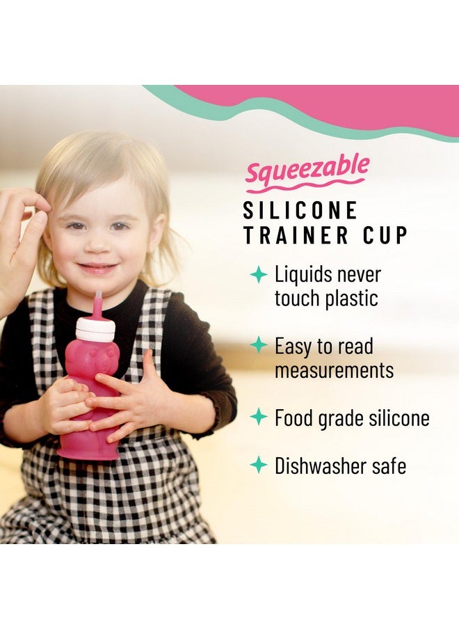 Honey Bear Straw Cup Silicone For Babies (Pink), 8 Oz. Dishwasher Safe Baby Straw Cup, Food Grade Silicone, Honeybear Sippy Cup For Ages 4+ Months, Trainer Straw Cup For Toddlers 1-3