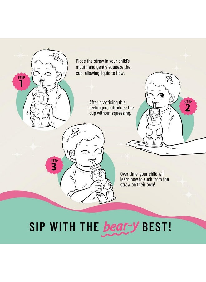Honey Bear Straw Cup Silicone For Babies (Pink), 8 Oz. Dishwasher Safe Baby Straw Cup, Food Grade Silicone, Honeybear Sippy Cup For Ages 4+ Months, Trainer Straw Cup For Toddlers 1-3
