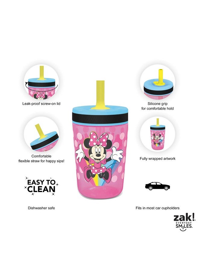 Disney Kelso Tumbler 15 Oz Set (Minnie Mouse) Leak-Proof Screw-On Lid With Straw, Made Of Durable Plastic And Silicone, Perfect Bundle For Toddlers, Kids