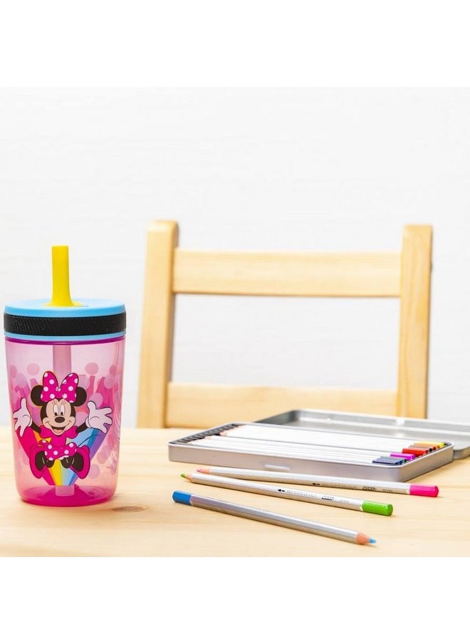 Disney Kelso Tumbler 15 Oz Set (Minnie Mouse) Leak-Proof Screw-On Lid With Straw, Made Of Durable Plastic And Silicone, Perfect Bundle For Toddlers, Kids