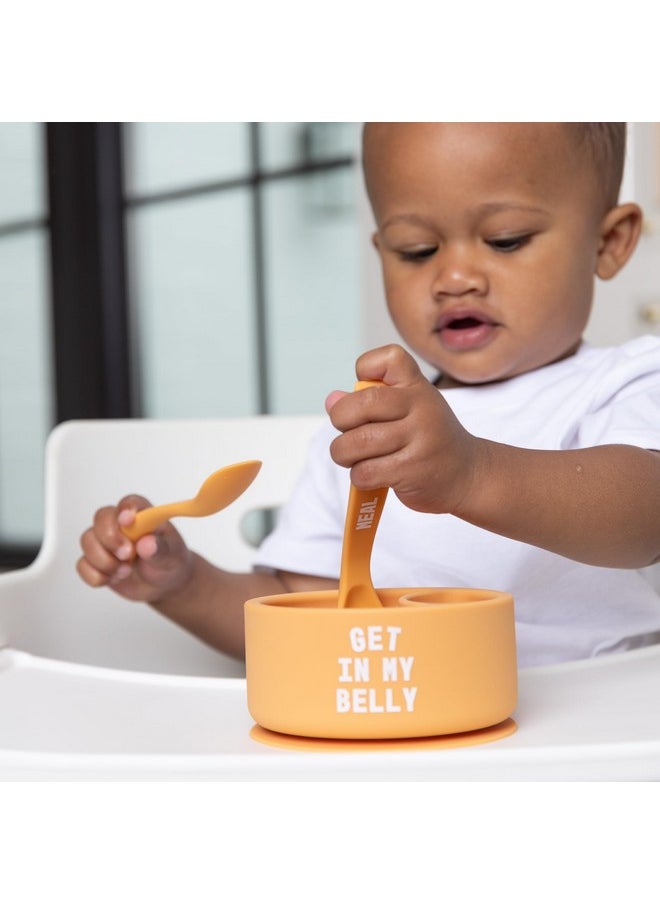 Bowl And Spoon Baby Feeding Set - Suction Bowl And Baby Spoon For Toddlers And Kids, Baby Led Weaning Spoons And Bowls With Non-Toxic, Bpa Free Silicone, Get In My Belly/Meal Monster